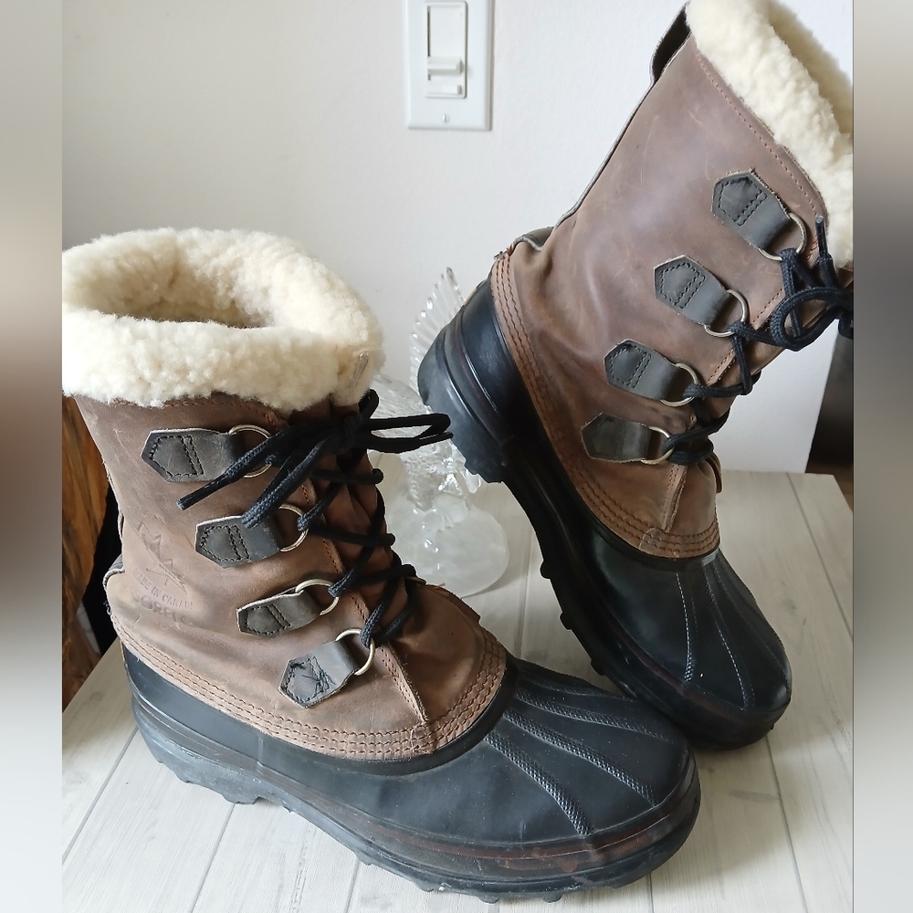 Sorel BIGHORN Winter Boots Brown Leather Wool Waterproof Snow Work Mens Size 10